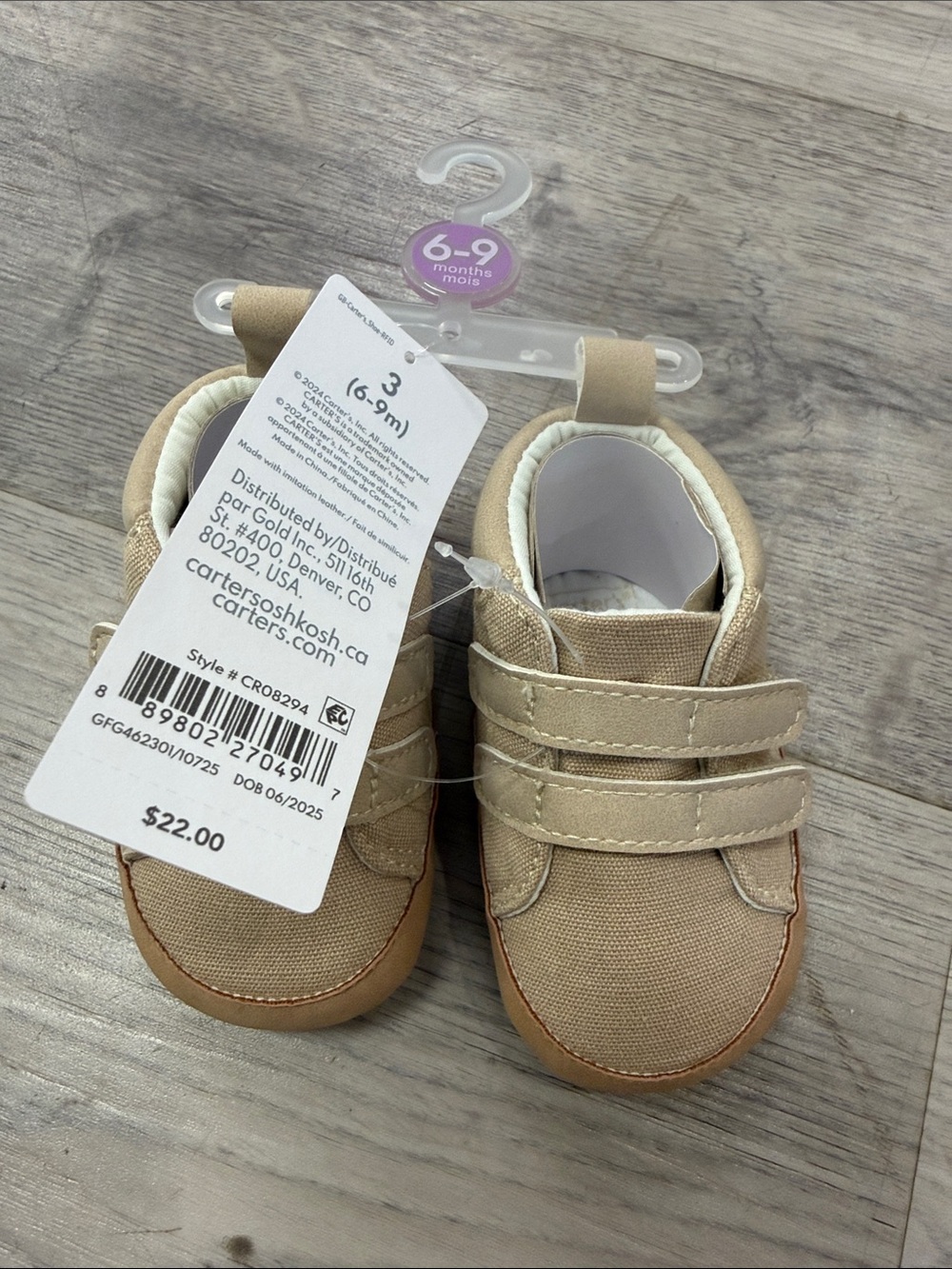 Carter's Tan Canvas Baby Walker Shoes with Hook-and-Loop Straps